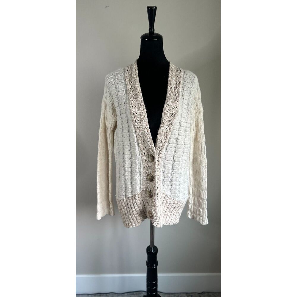 FREE PEOPLE Women's Cream Bumpy Road Long Line Cable Knit Cardigan Size XS